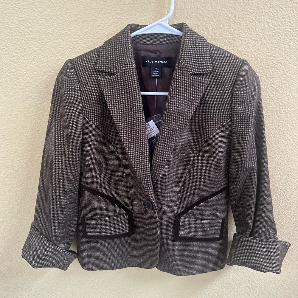 NWT Club Monaco “Albina” Blazer Brown Tweed & Velvet Ralph Lauren Style Size 0 - Picture 5 of 11